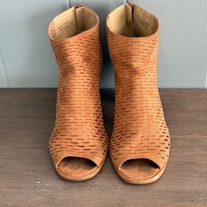 Rust Suede Peep Toe Booties Size 11 / 42.5‎ Block Heel Western Festival Style